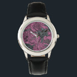 Reloj De Pulsera Flores de peonía púrpura<br><div class="desc">Flores de peonía dibujadas a mano,  patrón vectorial sin costura</div>