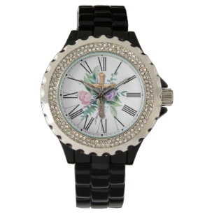 Reloj De Pulsera Flores de primavera   Crucifijo   Números romanos