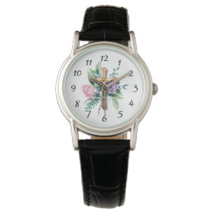 Reloj De Pulsera Flores de primavera   Crucifijo   Religioso