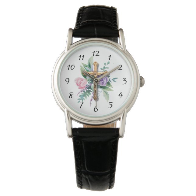 Reloj De Pulsera Flores de primavera | Crucifijo | Religioso (Anverso)