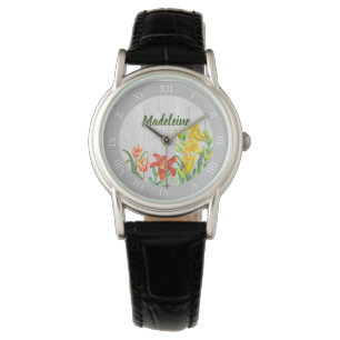 Reloj De Pulsera Flores de primavera de acuarela rústica de arte f