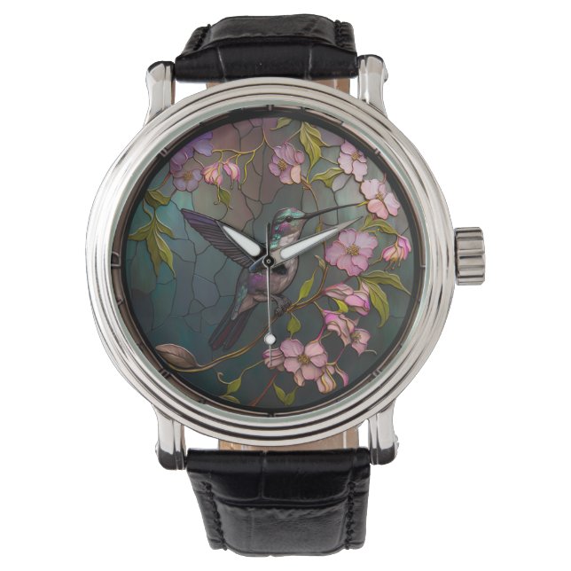 Reloj De Pulsera Flores de primavera del patrón del colibrí de cris (Anverso)