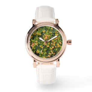 Reloj De Pulsera Flores De Trucha naranja En Una Pared,