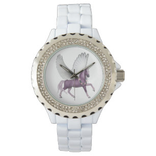 Reloj De Pulsera Flores de Unicornio Volador Morado Bonito