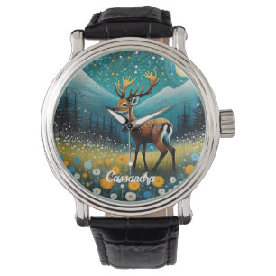 Reloj De Pulsera Flores de venado de maíz pradera fantasía