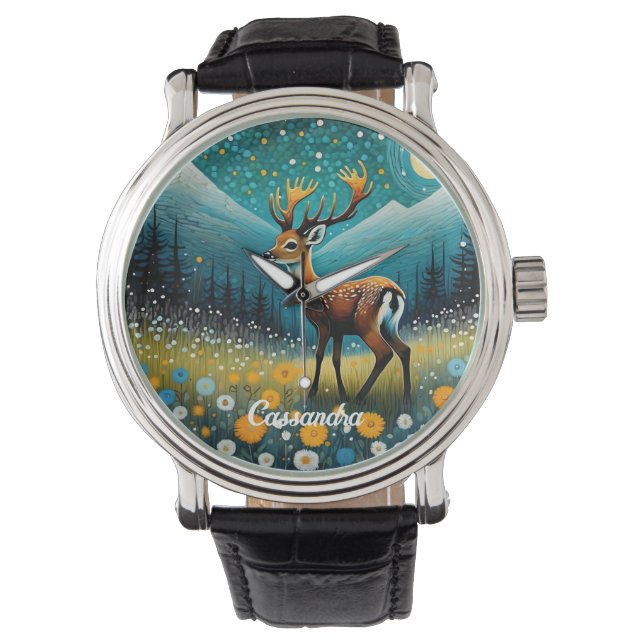 Reloj De Pulsera Flores de venado de maíz pradera fantasía (Anverso)