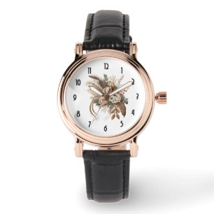Reloj De Pulsera Flores elegantes Foliage y plumas