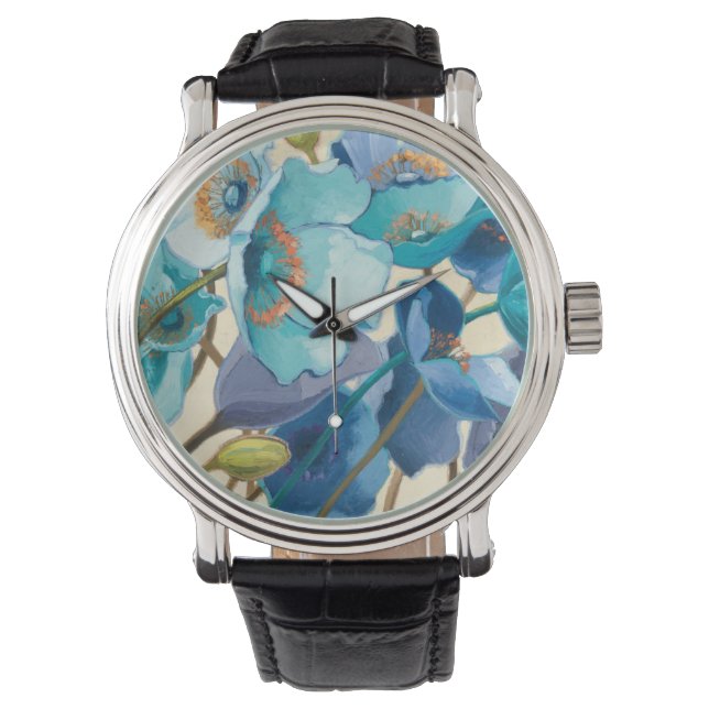 Reloj De Pulsera Flores en diferentes tonalidades de morado y azul (Anverso)