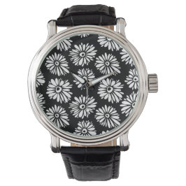 Reloj De Pulsera Flores Funky Negra y blanca