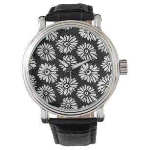Reloj De Pulsera Flores Funky Negra y blanca