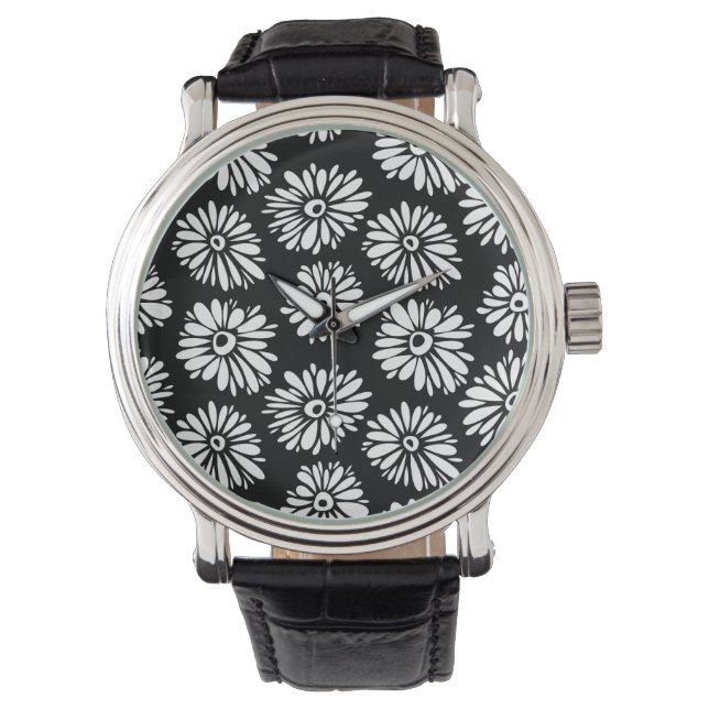 Reloj De Pulsera Flores Funky Negra y blanca (Anverso)