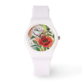 Reloj De Pulsera Flores hermosas Red White Poppy Watch