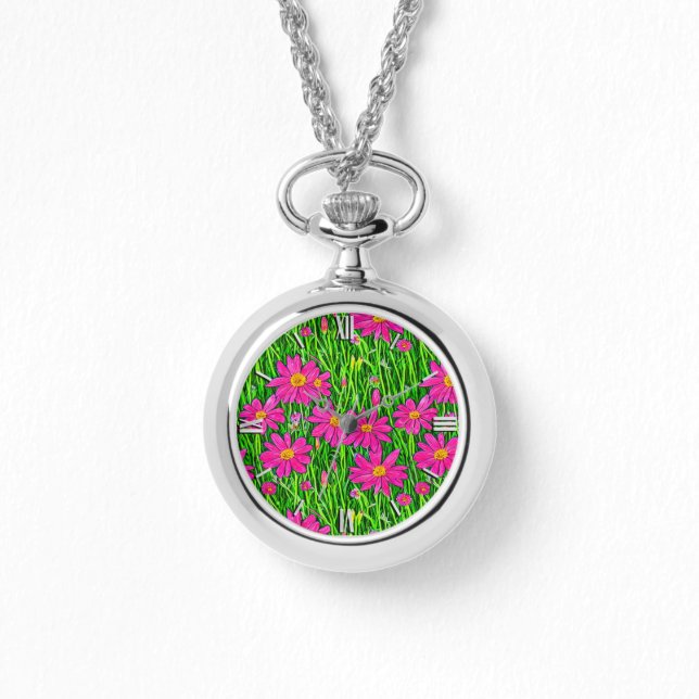 Reloj De Pulsera Flores marinas rosas de fucsia en un campo (Anverso)