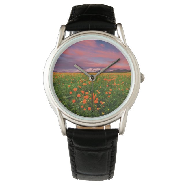 Reloj De Pulsera Flores | Montañas de campo de flores silvestres cu (Anverso)