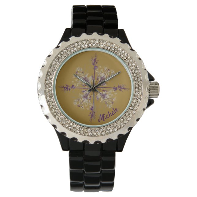 Reloj De Pulsera Flores Moradas Monograma (Anverso)