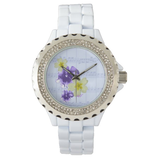 Reloj De Pulsera Flores moradas y amarillas Hoja Vigilancia de la M (Anverso)