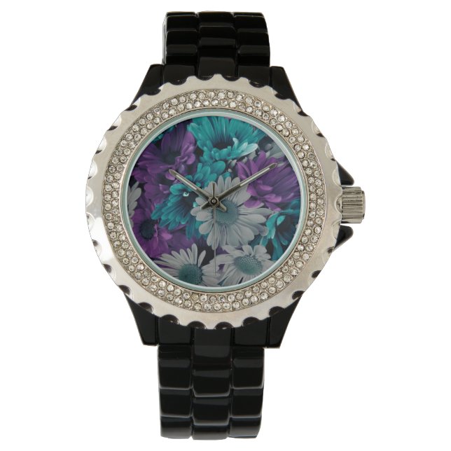 Reloj De Pulsera Flores moradas y azules (Anverso)