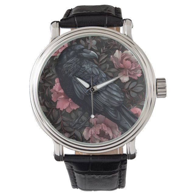 Reloj De Pulsera Flores raven gótica vintage (Anverso)