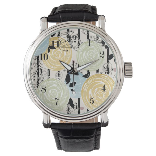 Reloj De Pulsera Flores retro, abstractas (Anverso)
