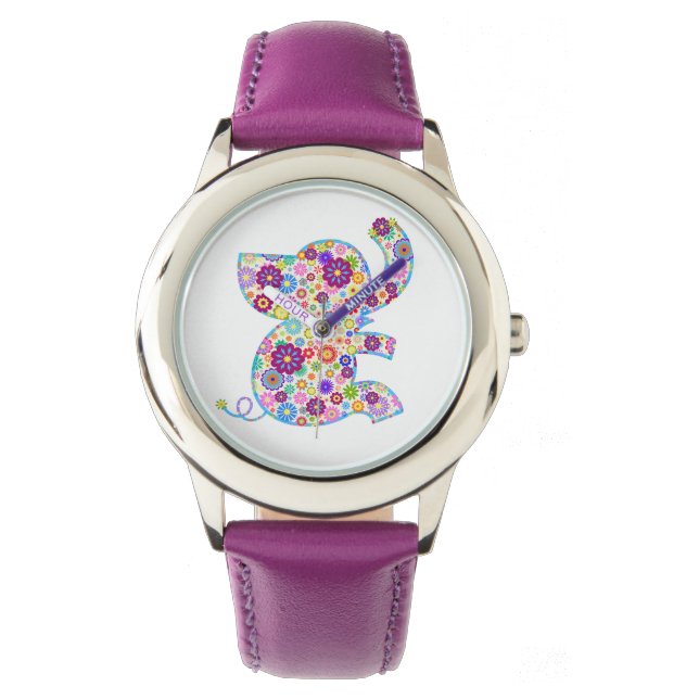 Reloj De Pulsera Flores Retro Cute Elefante Personalizado (Anverso)