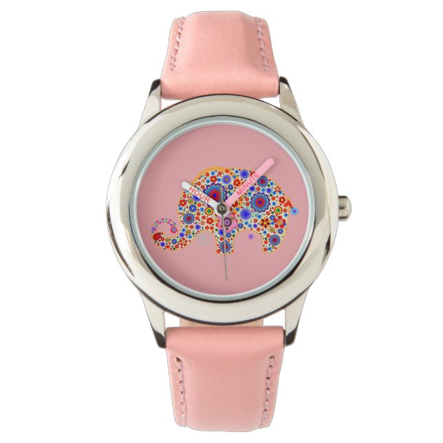 Reloj De Pulsera Flores Retro Cute Elefante Personalizado 2 (Anverso)