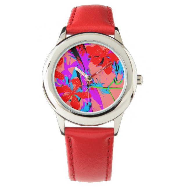 Reloj De Pulsera Flores retro rosa (Anverso)