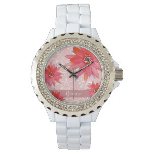 Reloj De Pulsera Flores Rojas Caprichosas Hojas Enrolladas Agregar