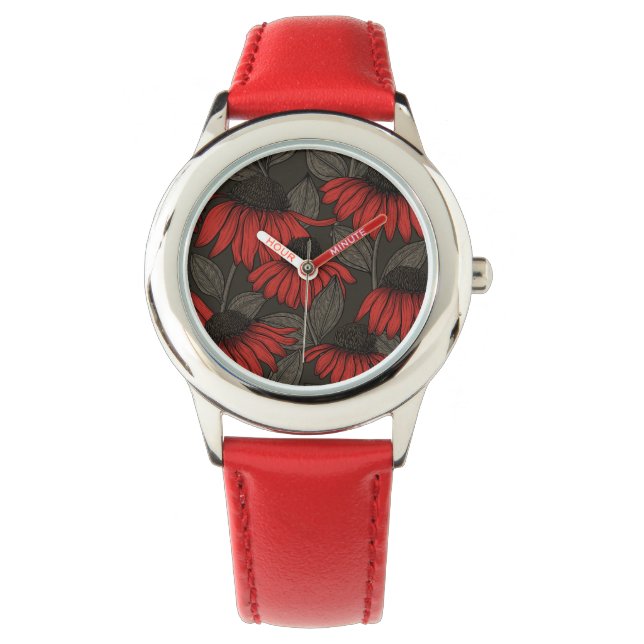 Reloj De Pulsera Flores rojas en marrón (Anverso)