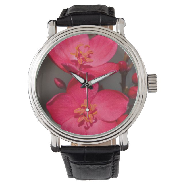 Reloj De Pulsera Flores rojas y rosadas tropicales de Fiyi (Anverso)