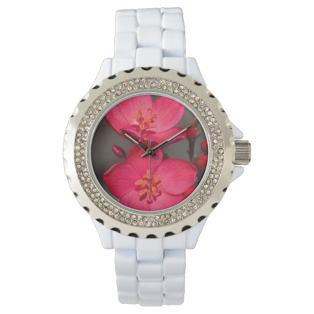 Reloj De Pulsera Flores rojas y rosadas tropicales de Fiyi (Anverso)