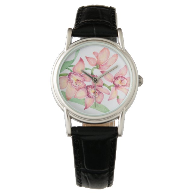 Reloj De Pulsera Flores rosa acuarelas (Anverso)