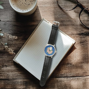 Reloj De Pulsera Flores rosadas de búho barn azul