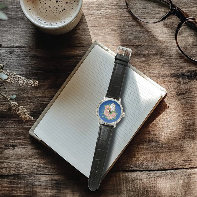 Reloj De Pulsera Flores rosadas de búho barn azul (Subido por el creador)