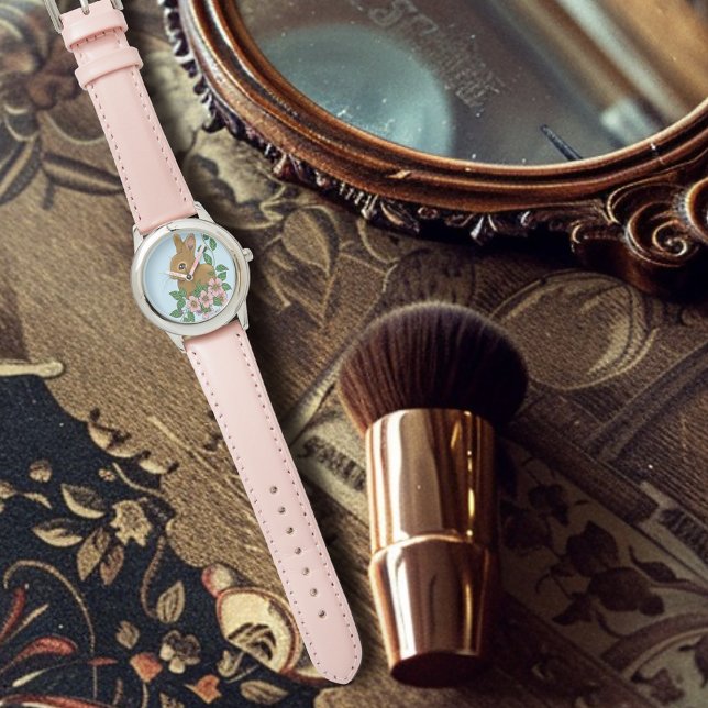 Reloj De Pulsera Flores rosadas de conejo conejo conejo (Subido por el creador)