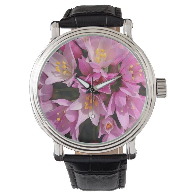 Reloj De Pulsera Flores rosadas y amarillas tropicales (Anverso)