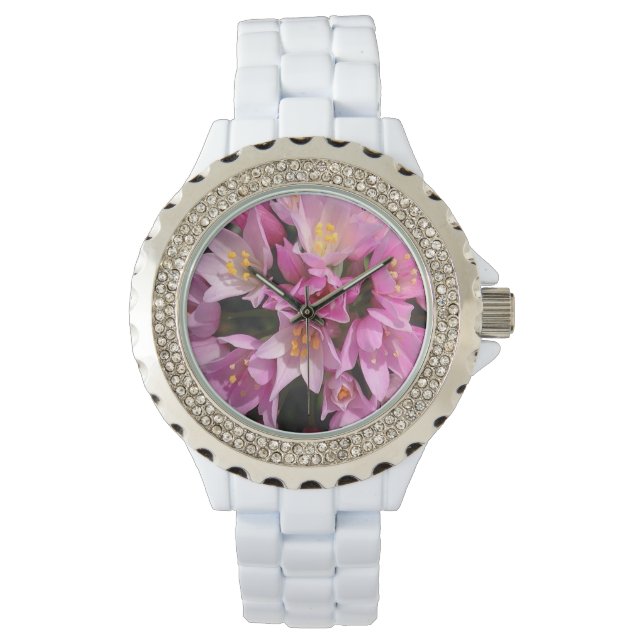 Reloj De Pulsera Flores rosadas y amarillas tropicales (Anverso)