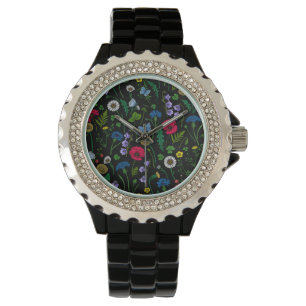 Reloj De Pulsera Flores silvestres en negro