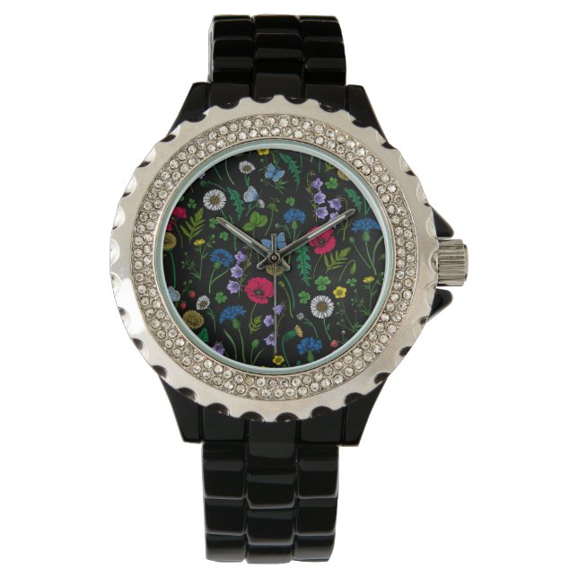 Reloj De Pulsera Flores silvestres en negro (Anverso)