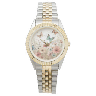Reloj De Pulsera Flores silvestres y mariposas Boho