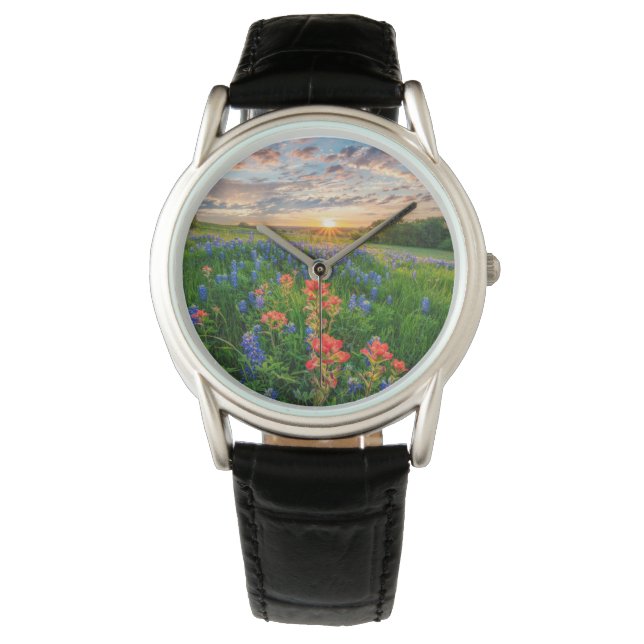 Reloj De Pulsera Flores | Texas Bluebonnets y pincel indio (Anverso)