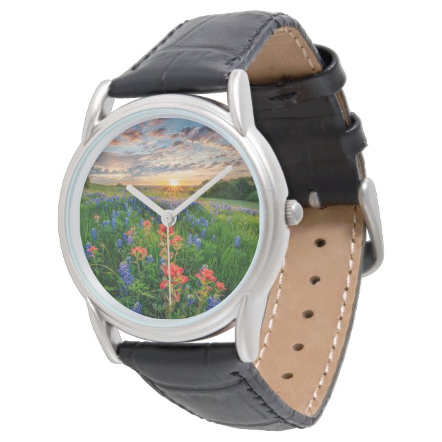 Reloj De Pulsera Flores | Texas Bluebonnets y pincel indio (Angular)