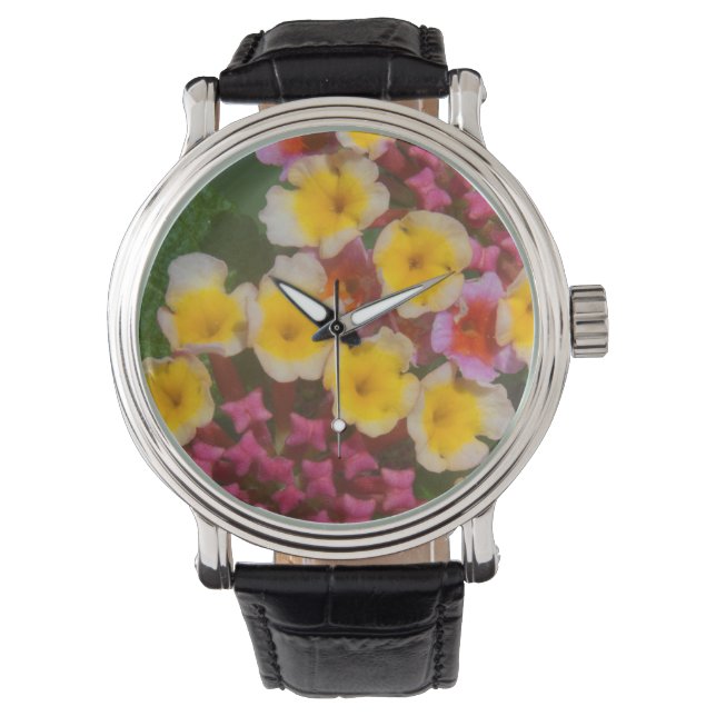 Reloj De Pulsera Flores Tropicales Amarillas Pequeñas Con Cubos Ros (Anverso)