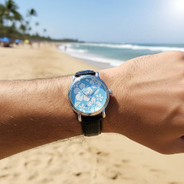 Reloj De Pulsera Flores tropicales de playa azul