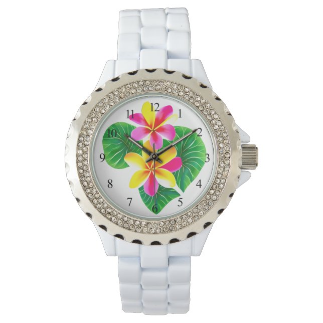 Reloj De Pulsera Flores tropicales de plumeria (Anverso)
