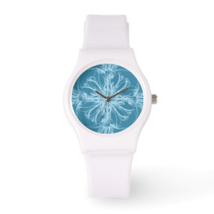 Reloj De Pulsera Flores tropicales del damasco en azul marino