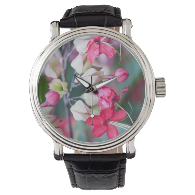 Reloj De Pulsera Flores tropicales rojas y blancas (Anverso)