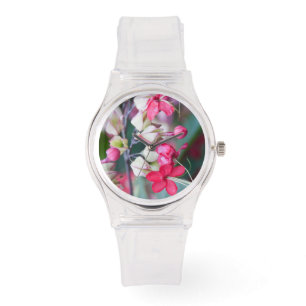 Reloj De Pulsera Flores tropicales rojas y blancas