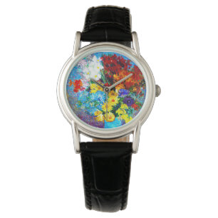 Reloj De Pulsera Flores Van Gogh en una maleta azul