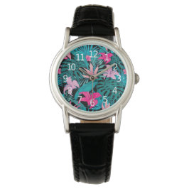 Reloj De Pulsera Flores y hojas tropicales elegantes de Hibiscus |