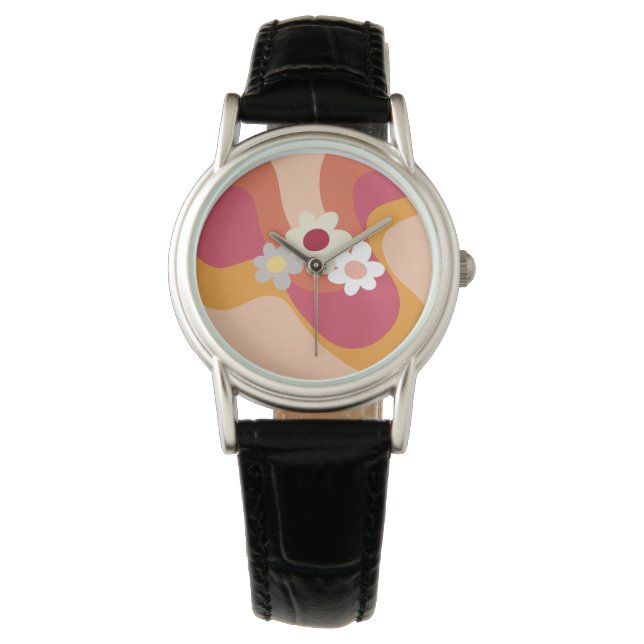 Reloj De Pulsera Flores y olas de estilo retro (Anverso)